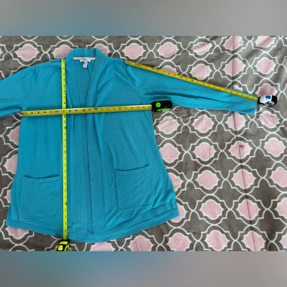 Isaac Mizrahi Aqua Teal Open Drape Front Long Sleeve Cardigan Size L - Picture 4 of 5
